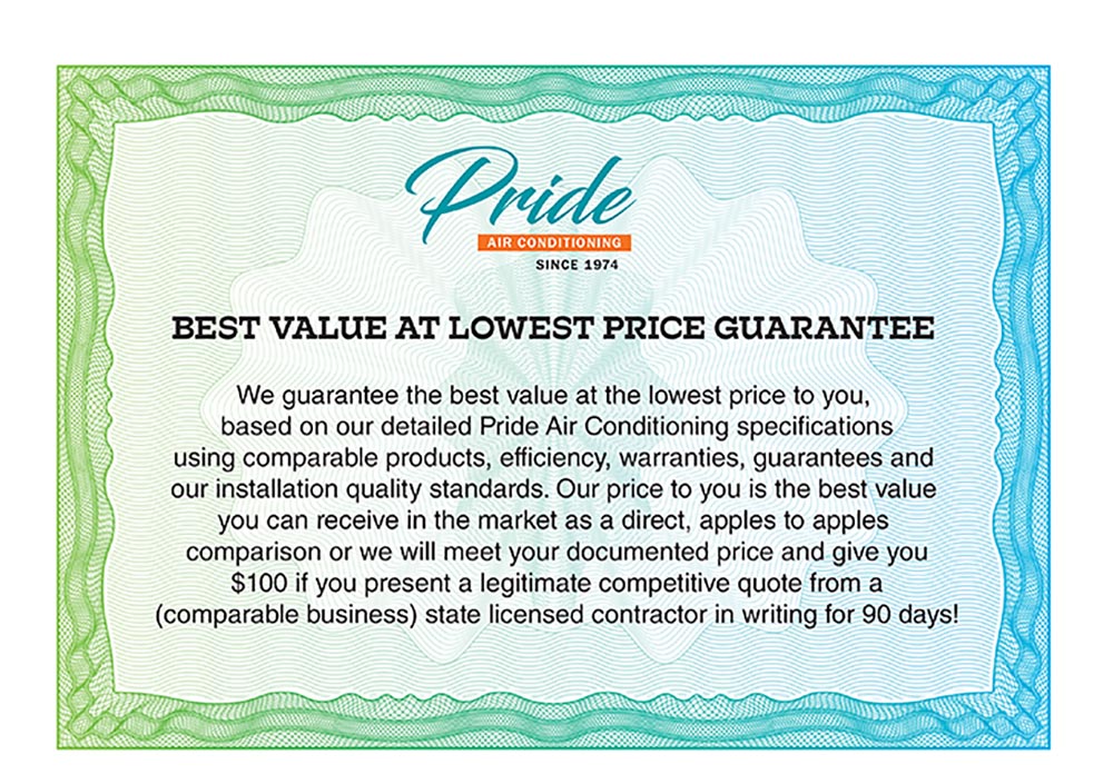 HVAC price guarantee certificate